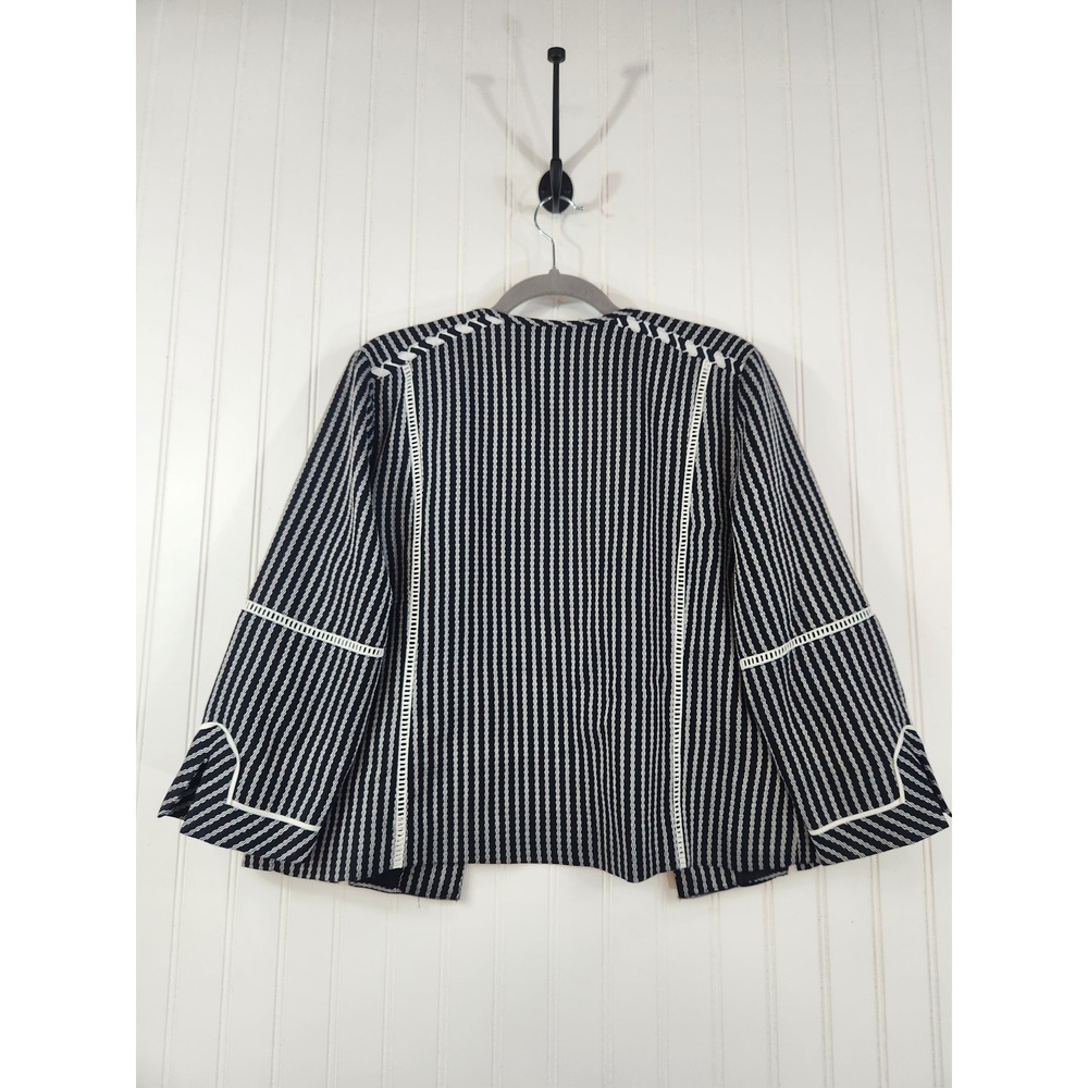 Rafaella Womens Striped Embroidered Open Front Jacket Black White Pink Size M - Picture 2 of 8